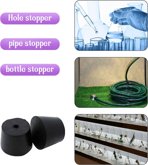 PENCK 6pcs Rubber Stopper with Hole 27mm to 34mm Tapered Plug Black Test Tubes Bungs Stoppers for Lab Home Use...