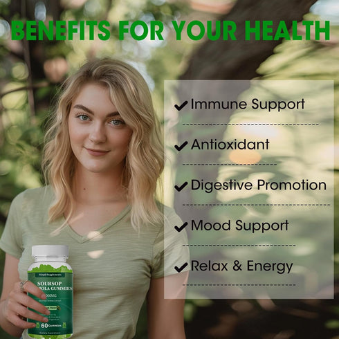 Soursop Graviola Gummies, Organic Soursop Leaves Extract 2000mg for Antioxidant, Immune Support & Digestive Promotion, Vegan - Green Apple Flavor ...