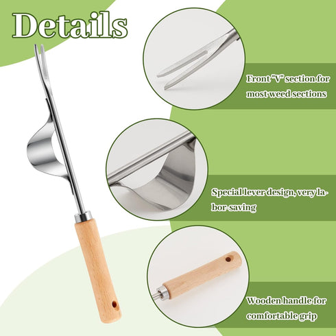 2 Packs Weed Puller Tool Set Stainless Steel Hand Lawn Weed Remover Crack Crevice Weeding Tool Manual Yard Gardening Tool with Wood Handle for Sid...
