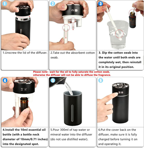 Waterless Car Diffuser for Essential Oils, 300ml Dual Nozzle Battery Powered Humidifier,Smart Car Air Freshener Diffuser with Colorful Lights and ...