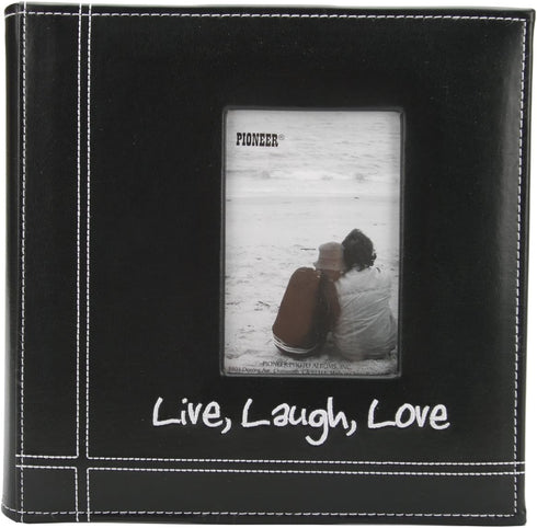 Pioneer Photo Albums Embroidered Live, Laugh, Love Black Sewn Leatherette Frame Cover Album for 4"x6" Prints...