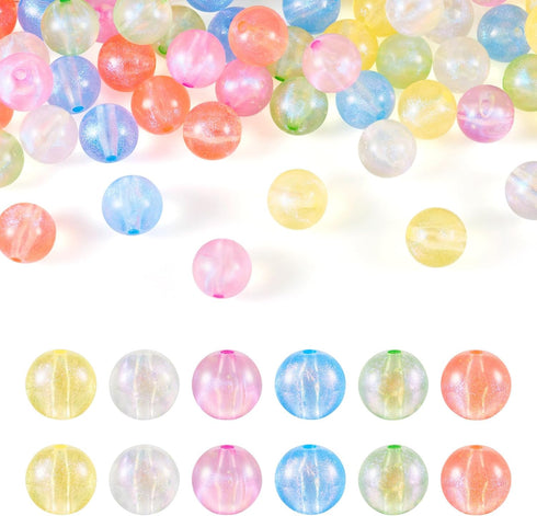 60Pcs 16mm Glow in The Dark Round Acrylic Beads 6 Colors Clear Focal Beads with Glitter Powder for Beadable Pens Keycain Crafts DIY Friendship Bra...
