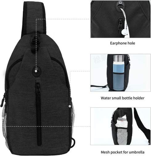 Sling-Bag Crossbody-Bag Women-Men Backpack-Daypack - Hiking Chest Travel with Water Bottle Pocket Portable Hiking Daypacks For Women Black...