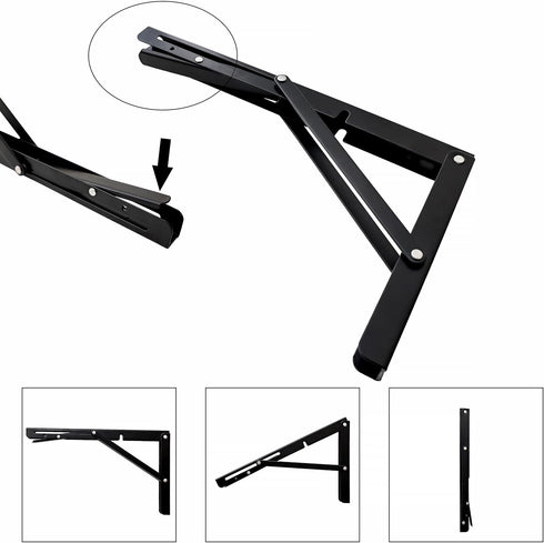 Toirxarn 8" Heavy Duty Black Folding Shelf Brackets - Steel Collapsible Bracket for Space Saving Wall Mounted Desk, DIY Workbench, Foldable Table ...