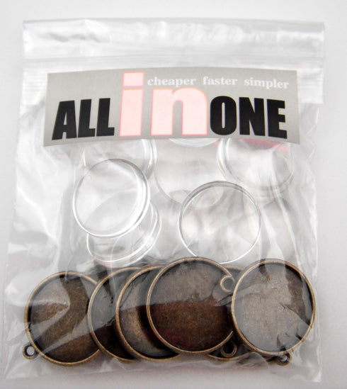 ALL in ONE 10pcs Double Side Cabochon Frame Setting Tray Pendant with 20pcs Clear Glass Dome Tile for DIY Jewelry Making (20MM)...