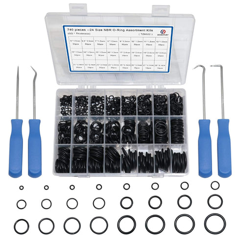 740pc Universal O Rings Assortment in 24 Sizes with 4pc Tools | Rubber O Rings Kit for Faucet Plumbing Automotive Repair | Nitrile Rubber Oring Ki...