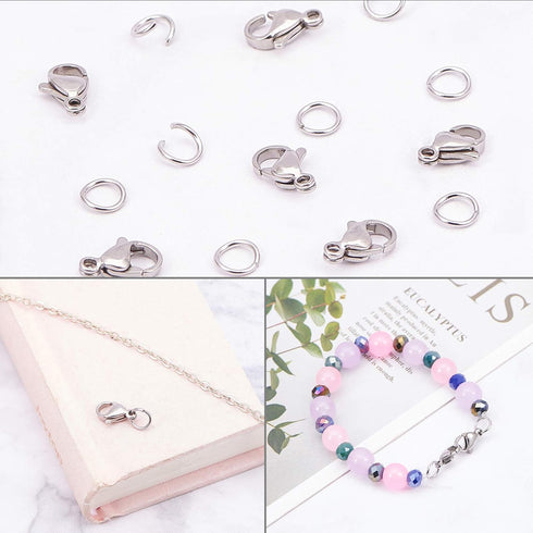 PandaHall 100pcs 304 Stainless Steel Lobster Claw Clasps with 300 pcs 6mm Open Jump Rings Necklace Clasps and Closures for Earring Bracelet Pendan...
