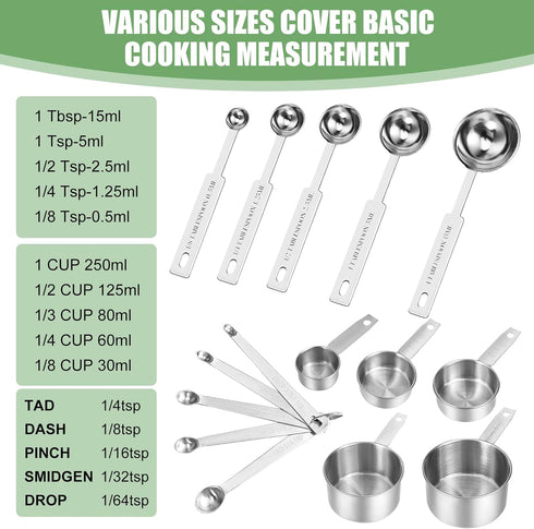 Measuring Cups and Spoons Set of 16,5 Nesting Metal Measuring Cups and 5 Measuring Spoons,1 Leveler and 5 Mini Measuring Spoons for Cooking,Baking...