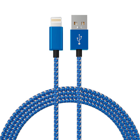 iPhone Charger Lightning Cable, 1 Pack 6 ft Blue/White Nylon Braided USB Charging High Speed Data Sync Transfer Cord Compatible with iPhone 14 13 ...