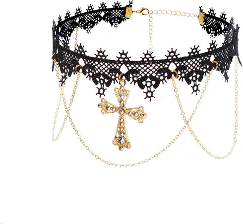 Crucifixion Necklace for Women Cross Pendant Gothic Lace Choker...