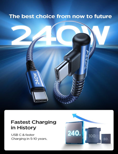 AINOPE USB C to USB C Cable 6.6ft 2 Pack Blue...