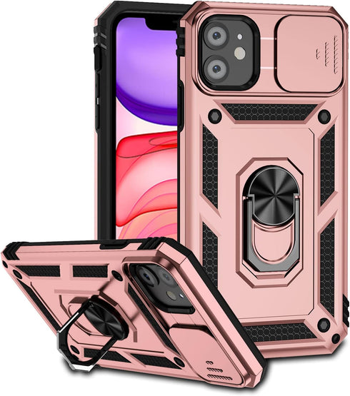 Hitaoyou Compatible iPhone 11 Case with Camera Cover & Kickstand, Military Grade Shockproof Heavy Duty Protective Magnetic Case - Pink...