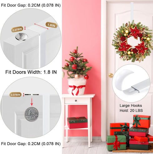 Wreath Hanger,Adjustable Length 14.9-25 Inch Metal Door Hanger,Wreath Hanger for Front Door 20 lbs Larger Christmas Wreaths Decorations HookWhite...