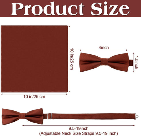 Toulite 2 Pcs Solid Cinnamon Color Boy's Bow Tie Satin Bow Tie with Suit Handkerchief Pre Tied Style Pocket Square for Wedding Party Dress up...