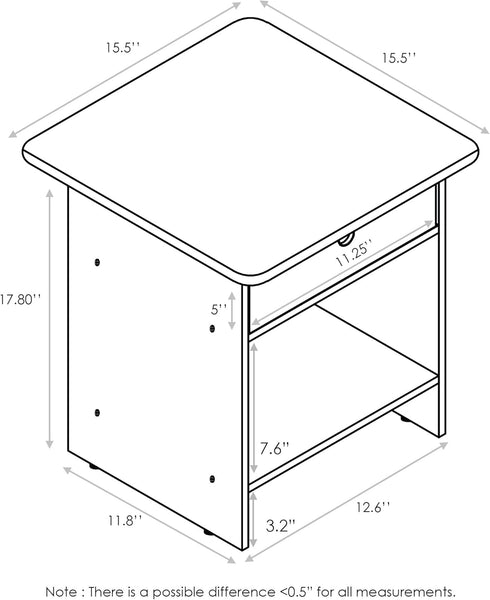 Furinno Dario End Table / Side Table / Night Stand / Bedside Table with Bin Drawer, 1-Pack, Dark Walnut...