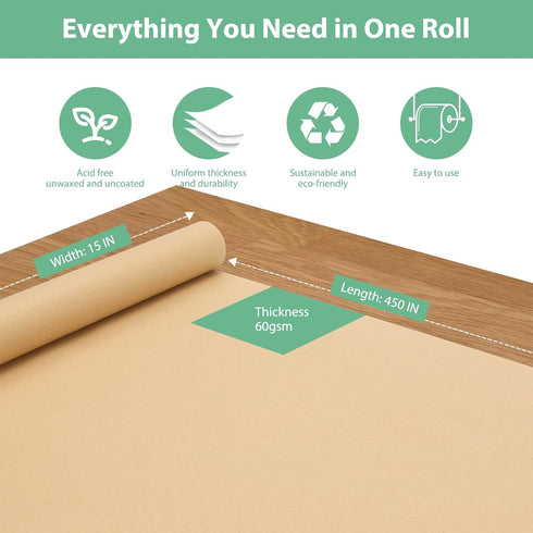 Brown Paper Roll 15"×450", Craft Paper, Kraft Paper Roll, Wrapping Paper, Packing Paper for Moving, Gift Wrapping, Wall Art, Table Runner, Floor C...