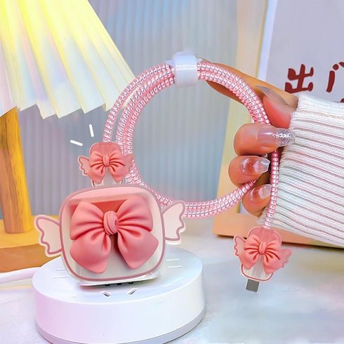 Lovely Cable Protector for iPhone Charger with Wings Design, Cute 3D Bow Tie Data Line USB Cover Wire Cord Saver Lightning Cable Case for iPhone 1...