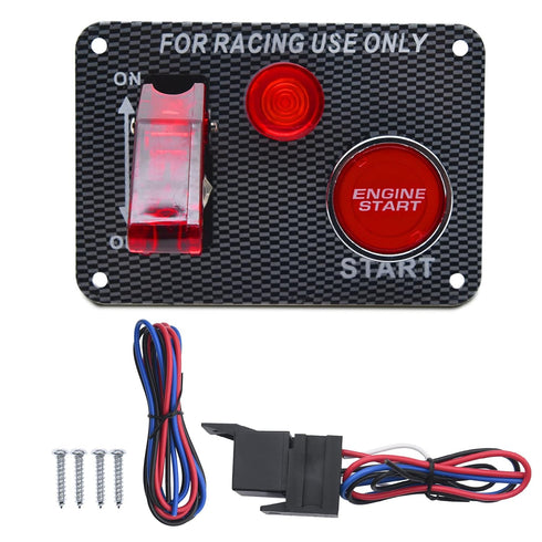 12V Ignition Switch Panel, Race Car Ignition Switches with Push Button Engine Starter Switch Panel, Racing Switch Panel Carbon Fiber LED Ignition ...