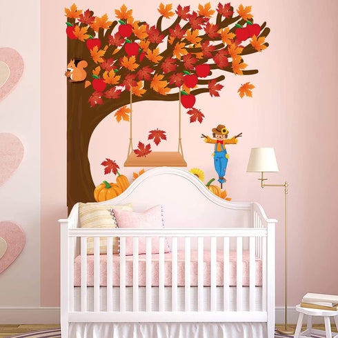 MALLMALL6 198Pcs Classroom Tree Bulletin Board Decor Seasonal Tree Summer Autumn Winter Spring Cutouts Border Set Four Seasons Chalkboard Wall Dec...