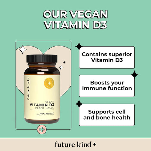 Future Kind Vegan Vitamin D3-2500 IU Plant-Based Supplement for Cell & Immune Support - Sugar-Free, Lichen-Based Vitamin D (30 Softgels in Glass B...