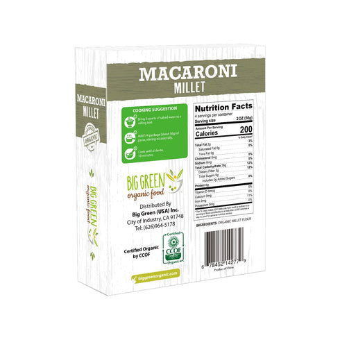 Big Green Organic Food- Organic Millet Macaroni (Elbows), Gluten-Free, Lectin-Free, Non-GMO, Vegan, Wheat and Rice Alternative, 8.8oz (1)...