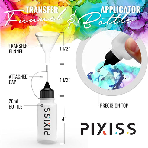 Alcohol Ink Blending Solution (4-Ounce), Pixiss Alcohol Ink Blending Solution Tools, Pixiss Needle Tip Applicator and Refill Bottles and Funnel - ...