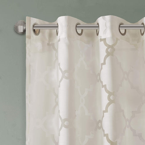 Madison Park Eden Sheer Single Curtain for Bedroom, Modern Contemporary Light Sheers for Living Room, Geometric Pattern with Grommet, 50x95, Ivory...