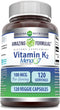Amazing Formulas Vitamin K2 Menaq7 MK7 Supplement | 100 Mcg | Veggie Capsules | Non-GMO | Gluten Free | Made in USA (1 Pack, 120 Count)...