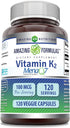 Amazing Formulas Vitamin K2 Menaq7 MK7 Supplement | 100 Mcg | Veggie Capsules | Non-GMO | Gluten Free | Made in USA (1 Pack, 120 Count)...