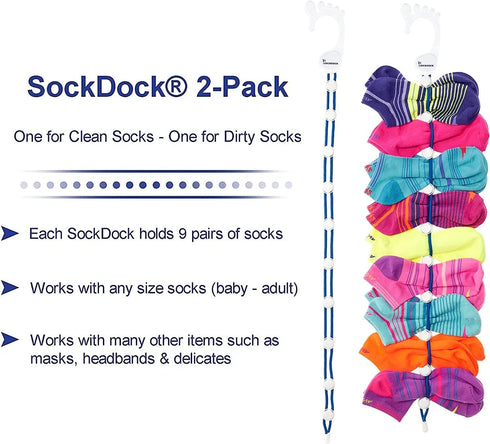 Sock Laundry Solution for Washing Drying & Storing Socks in Pairs, Clip & Hold Small & Long Socks in Washer Dryer & Closet, 2-Pack (Dark Blue)...