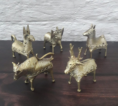 Dhokra Metal Art - Handcrafted Animal Figurines Small Assorted (Set of 5) | Home | Desk Decor...