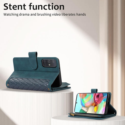 Asuwish Phone Case for Samsung Galaxy A71 5G Wallet Cover with Tempered Glass Screen Protector and Crossbody Wrist Strap Leather Flip Zipper Credi...