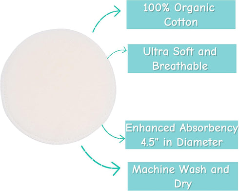 TL Care Nursing Pads Made with Organic Cotton - Soft, Breathable, Absorbent & Washable, Natural Color, 12 Count...