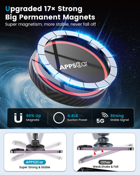 APPS2Car for Magsafe Car Mount Magnetic Phone Holder Upgraded 13-Inch Long Arm Suction Cup Windshield Mount fits iPhone 15 Pro Max Plus 14 13 12 M...