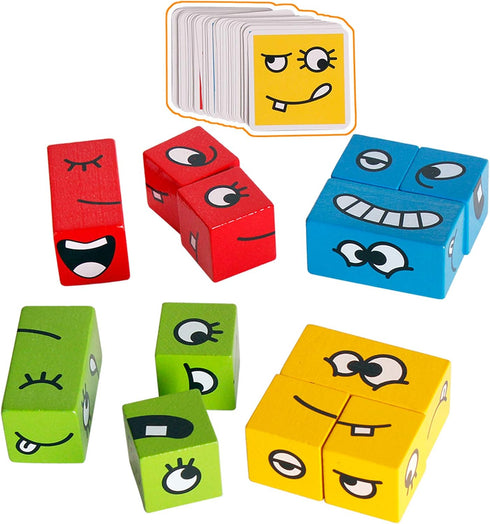 Wooden Expressions Matching Block Puzzles Building Cubes Toy Borad Games Educational Montessori Toys for Kids Ages 3 Years and Up...