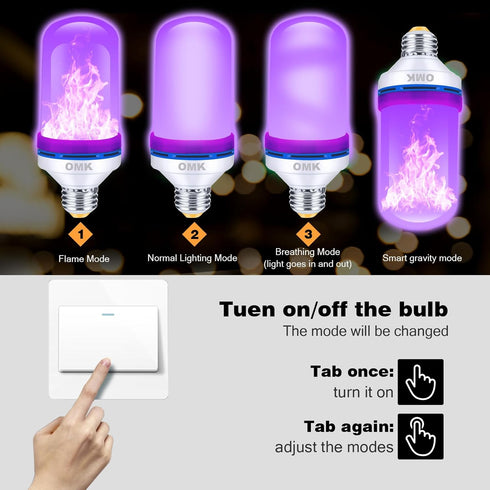 ?Upgraded? Purple LED Flame Light Bulbs - Flickering Light Bulbs with Gravity Sensing, E26 Base Flame Bulb, Holiday Christmas Indoor Outdoor Light...