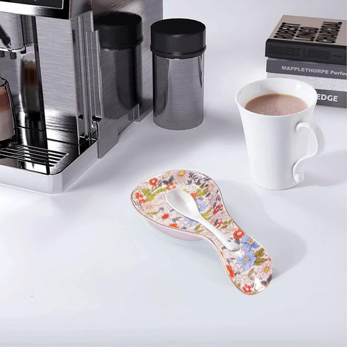 Ceramic Spoon Rest for Stove Top Large Spoon Holder Farmhouse Spoon Rest for Kitchen Counter Floral Coffee Spoon Rest Flowers Print Cooking Utensi...