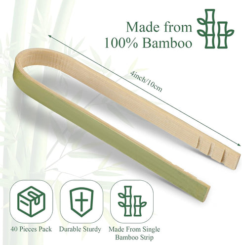 40 Pieces Mini Bamboo Disposable Tongs for food 4 Inch Bamboo Toast Tongs Disposable Mini Braces Wooden Cooking Braces for charcuterie Cooking Toa...