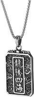 COOLSTEELANDBEYOND Mens Steel Vintage Flying Dragon Chinese Character Dog Tag Pendant Necklace Oxidized Black, Two-side...