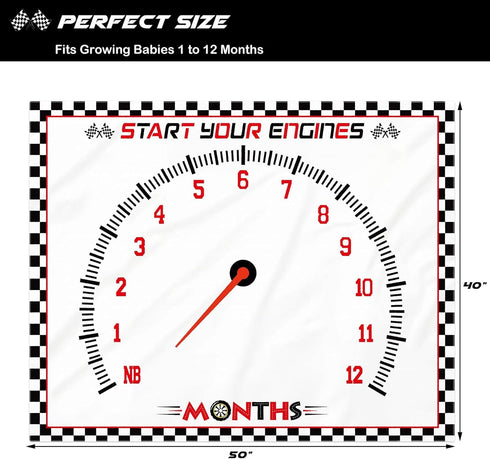 Racing Car Baby Monthly Milestone Blanket for Boy Little Monthly Growth Chart Sports Nursery Blanket 1 to 12 Months Photography Backdrop Prop for ...