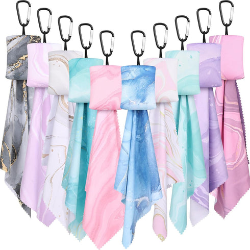 10 Pcs Microfiber Cleaning Cloth with Open Pouch and Hanging Ring Cute Marble Design Microfiber Cloth Soft Glasses Cleaner Cloth for Eyeglasses Ca...