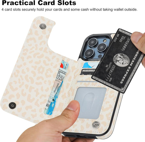 HAOPINSH for iPhone 14 Pro Max Wallet Case with Card Holder, Cream-Coloured Leopard Cheetah Back Flip Folio PU Leather Kickstand Card Slots for Wo...