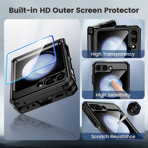 Caka for Z Flip 5 Case, Galaxy Z Flip 5 Case with Screen Protector & Hinge Protection & 360°Rotate Ring Stand, Full Body Protective Case for Samsu...