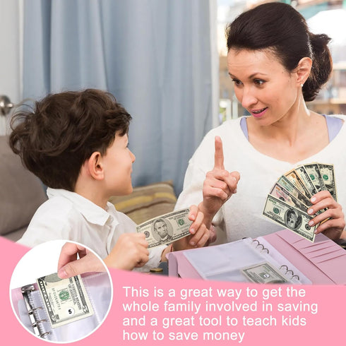 100 Envelopes Money Savings Challenge Book, Budgeting Binder and Cash Saving Kit with Pouches, Family Emergency Binder (Pink)...