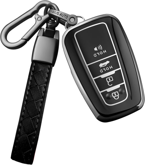 Sindeda Compatible With Toyota Key fob Cover with Leather Keychain,Soft TPU Full Cover Protection,Key fob case for RAV4 Camry Avalon Corolla Highl...