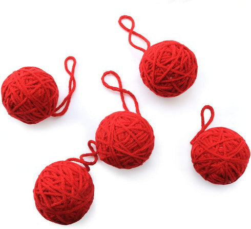 5PCS Handmade Yarn Ball Hand Knitted Yarn Blanket Crochet Yarn Knitting Supplies Holiday Decoration Christmas Gift Ornament, Red......