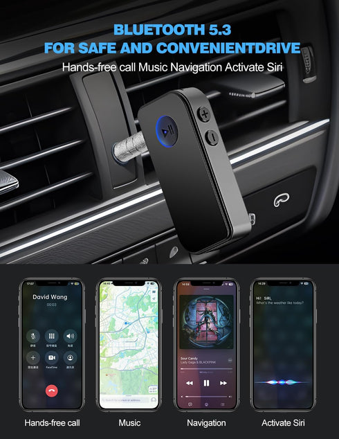 APEKX Bluetooth 5.3 Receiver for Car, Home Stereo, Speakers, and Headphones - 3.5mm Wireless Adapter with 10 Hours of Continuous Music Streaming a...
