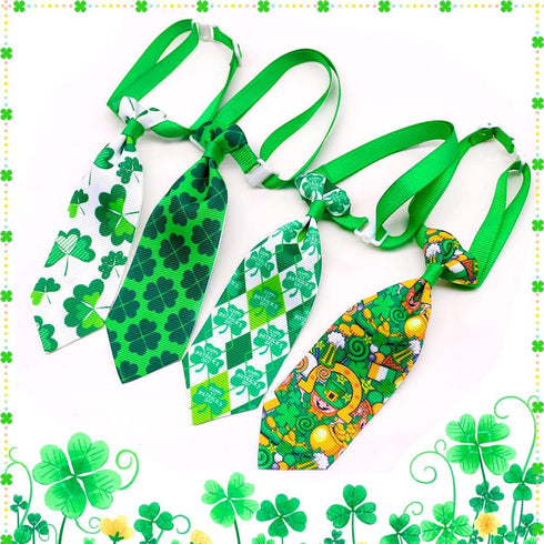 32pcs St. Patrick's Day Dog Collar Bows Ties, Bulk Clover Lucky Pattern Dog Grooming Bowties and Neckties, Adjustable Holiday Green Basic Dog Coll...