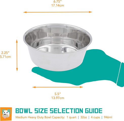 Fuzzy Puppy Food & Water Bowl for Cats & Dogs, Heavy-Duty Stainless Steel, Silver, 1 Quart...