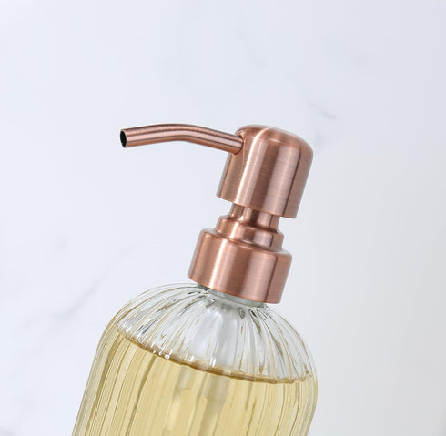 Rose Gold Glass Soap Dispenser with Rust Proof Metal Pump,16oz Vintage Soap Dispenser,Clear Glass Dish Soap Dispenser for Bathroom,Copper Kitchen ...